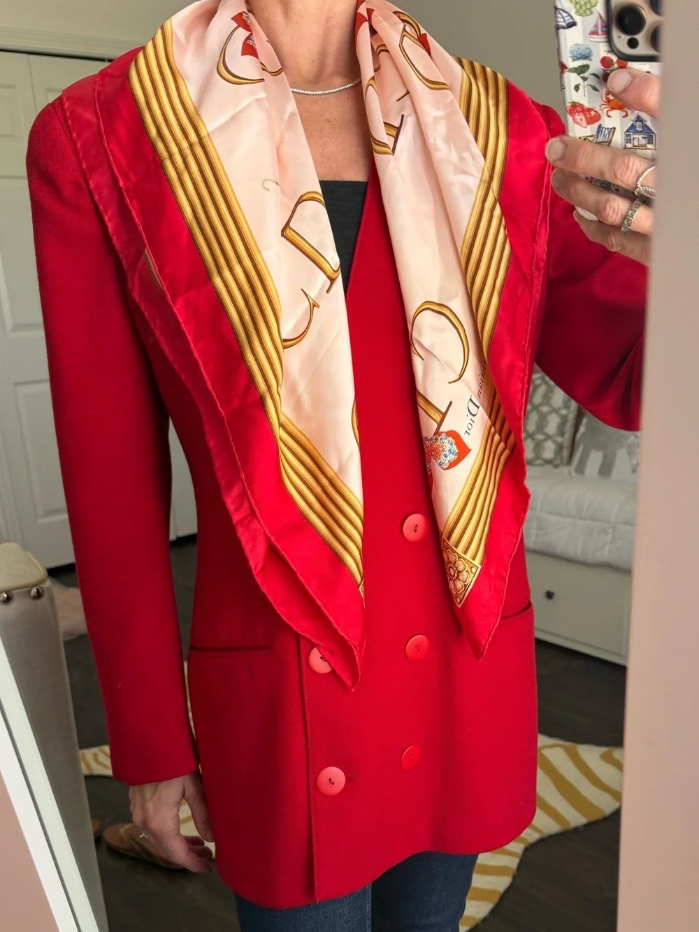 Vintage Christian Dior Red Wool Power Double Breast Blazer USA Paris NY